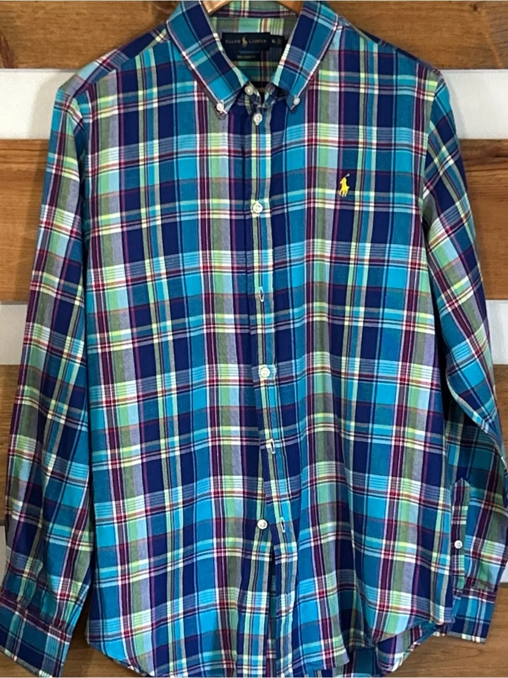 Ralph Lauren Relaxed Fit Teen Boys Size XL Long Sleeve Bold Square Plaid Button